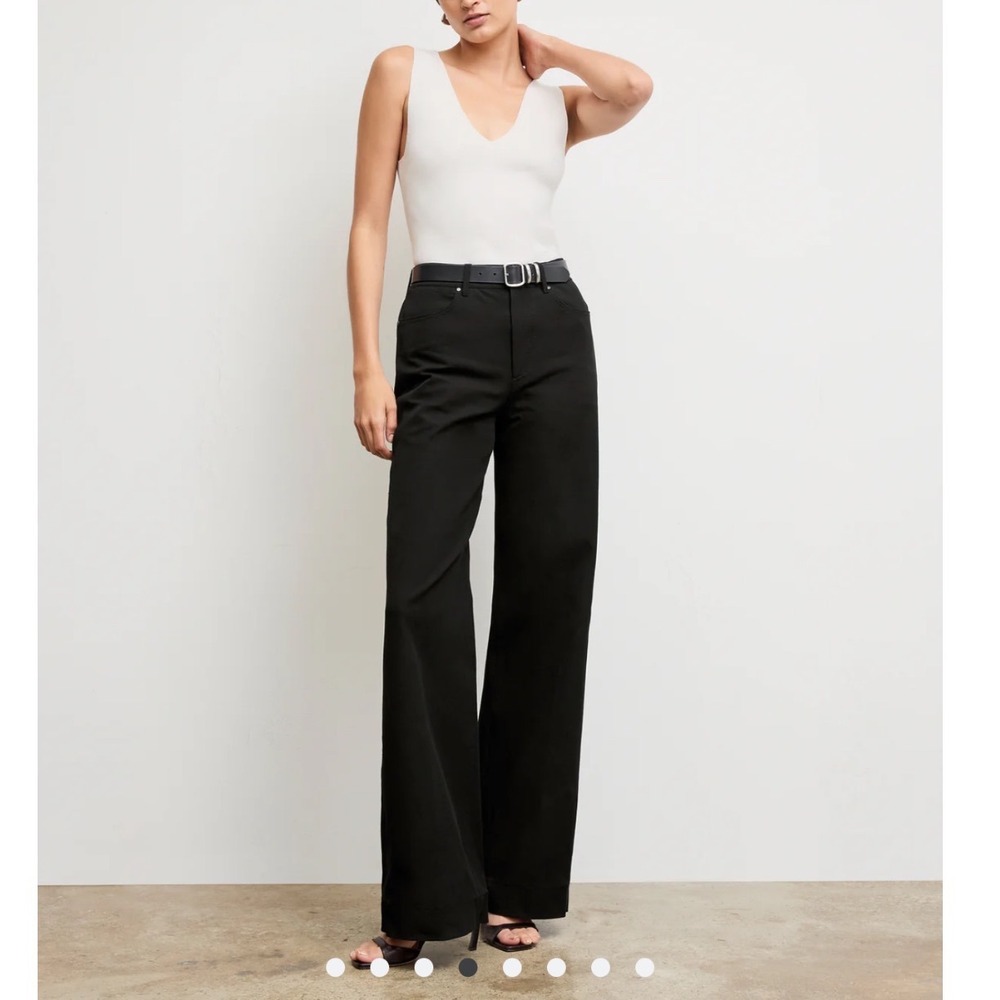 MM LaFleur Milo Wide Leg Pants Black Organic Cotton High Rise Size 12